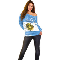 Custom Argentina National Flag Day Off Shoulder Sweater Da de la Bandera Nacional - Wonder Print Shop