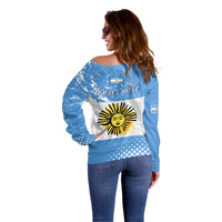 Custom Argentina National Flag Day Off Shoulder Sweater Da de la Bandera Nacional - Wonder Print Shop