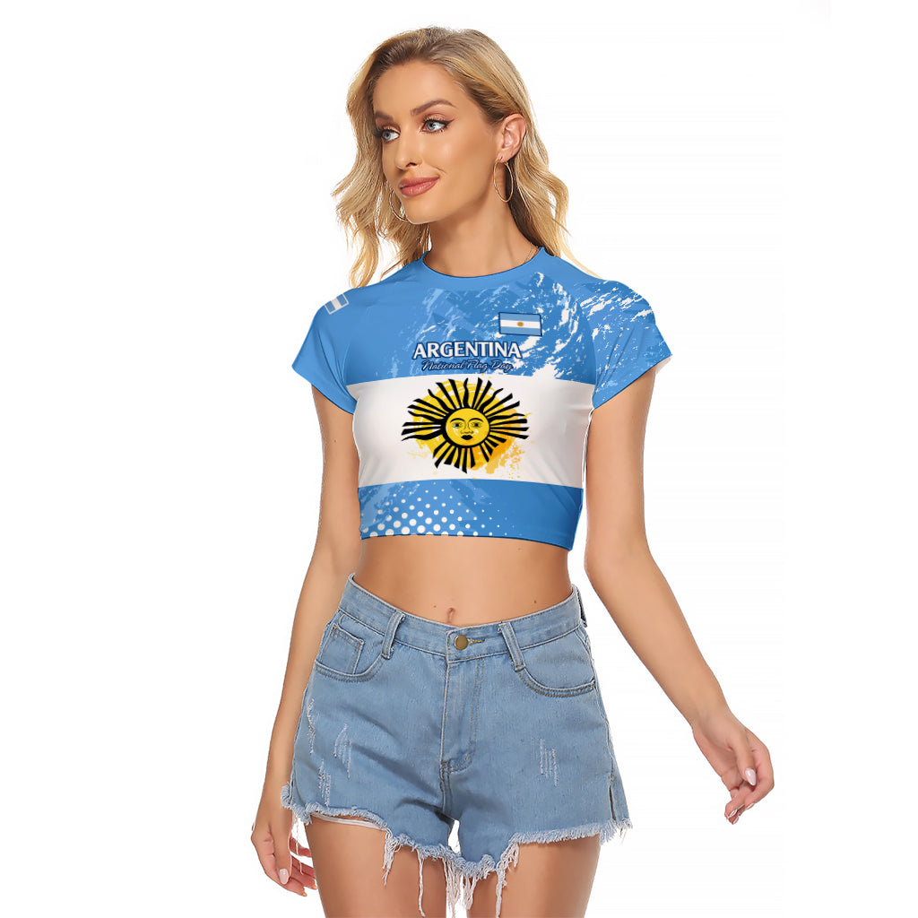 Custom Argentina National Flag Day Raglan Cropped T Shirt Da de la Bandera Nacional - Wonder Print Shop