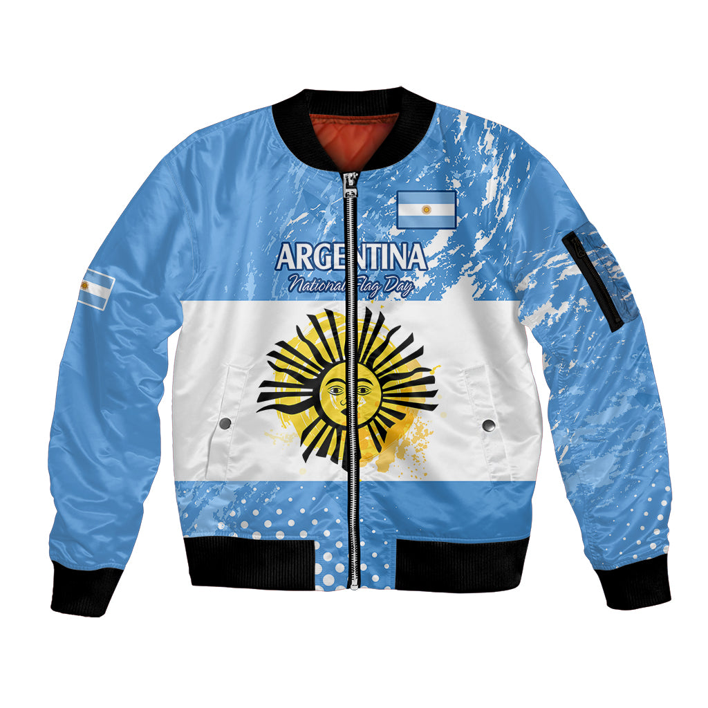 Custom Argentina National Flag Day Sleeve Zip Bomber Jacket Da de la Bandera Nacional - Wonder Print Shop