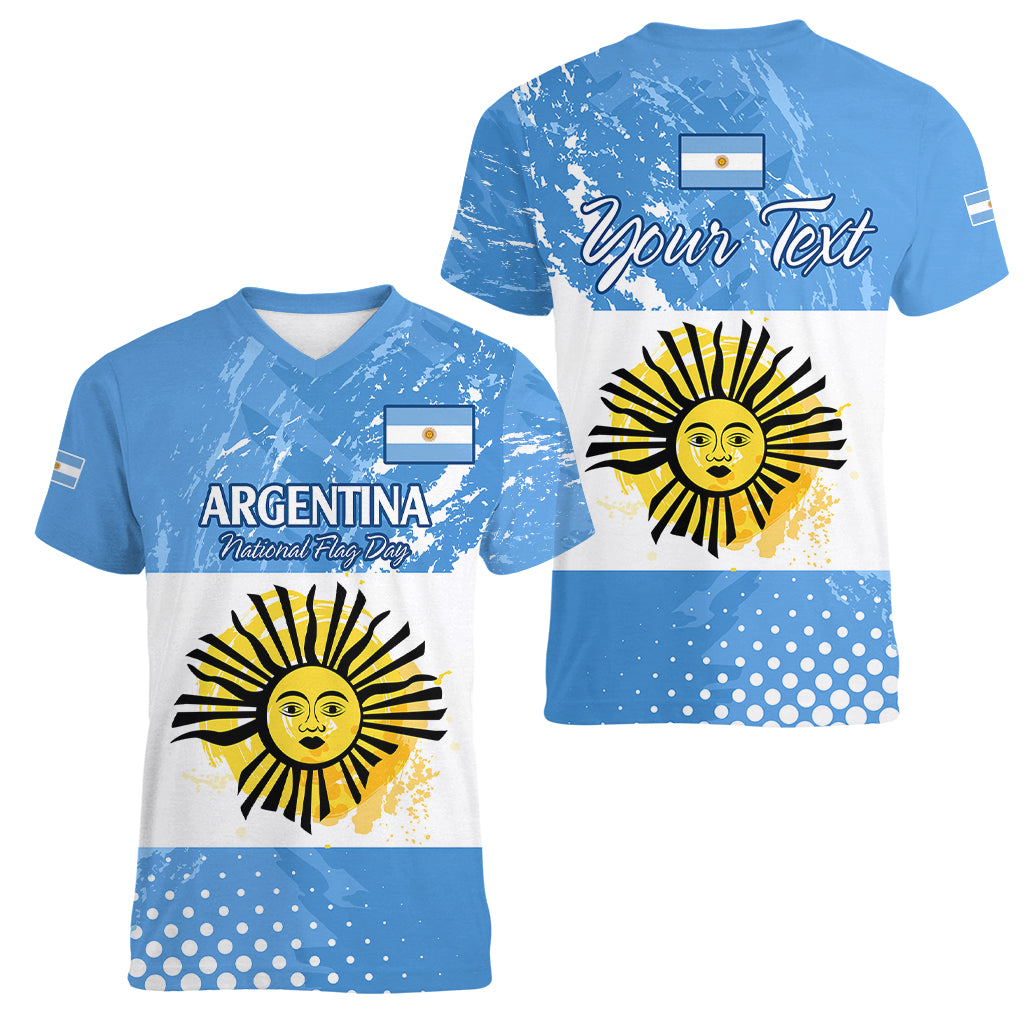 Custom Argentina National Flag Day Women V Neck T Shirt Da de la Bandera Nacional - Wonder Print Shop