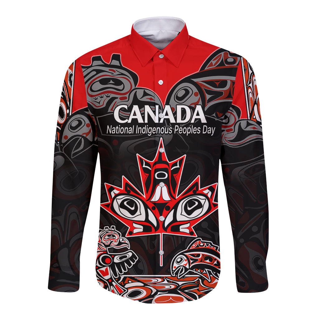 Canada National Aboriginal Day Long Sleeve Button Shirt Indigenous Art Stylization - Wonder Print Shop