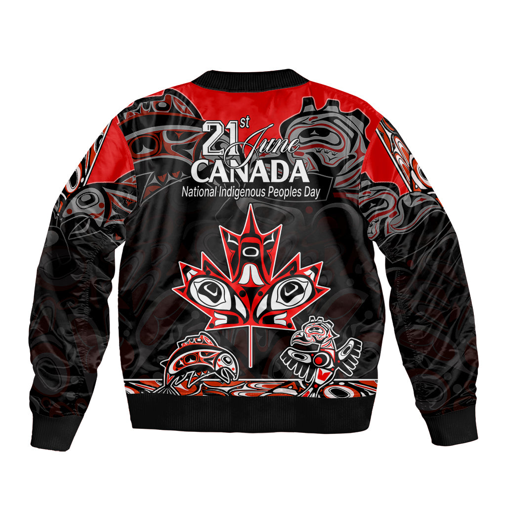 Canada National Aboriginal Day Sleeve Zip Bomber Jacket Indigenous Art Stylization - Wonder Print Shop