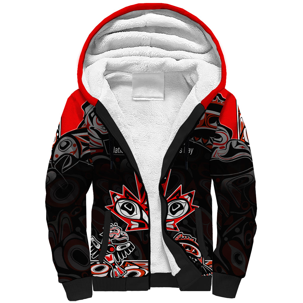 Custom Canada National Aboriginal Day Sherpa Hoodie Indigenous Art Stylization - Wonder Print Shop
