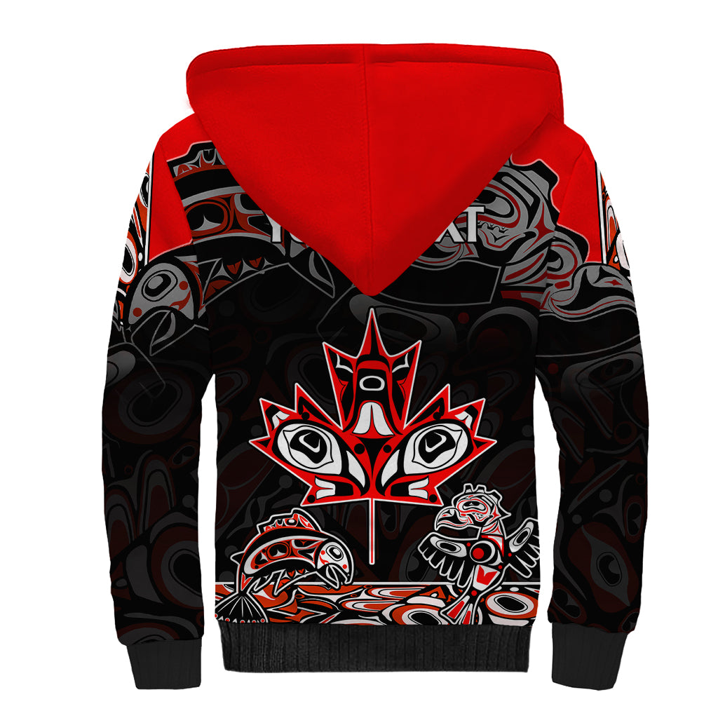 Custom Canada National Aboriginal Day Sherpa Hoodie Indigenous Art Stylization - Wonder Print Shop