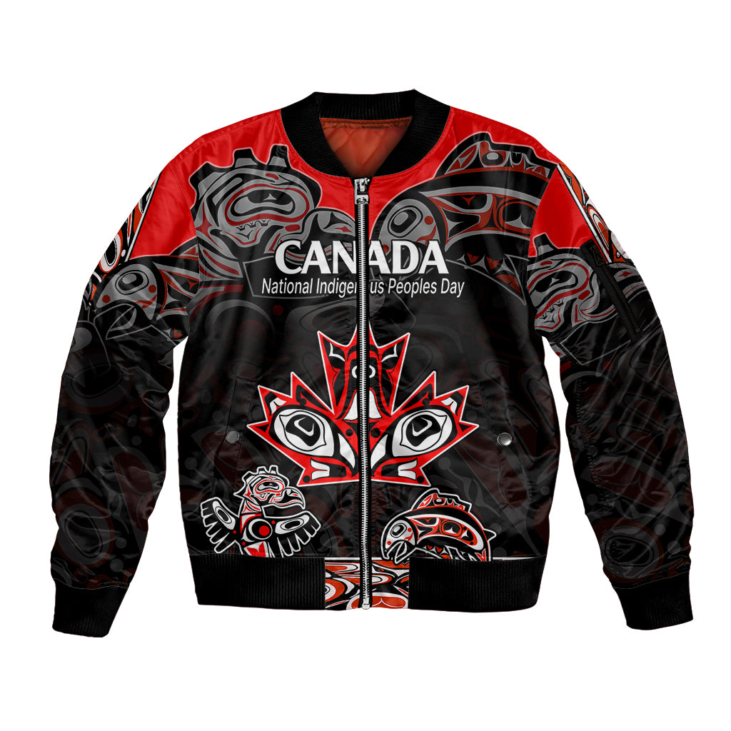 Custom Canada National Aboriginal Day Sleeve Zip Bomber Jacket Indigenous Art Stylization - Wonder Print Shop