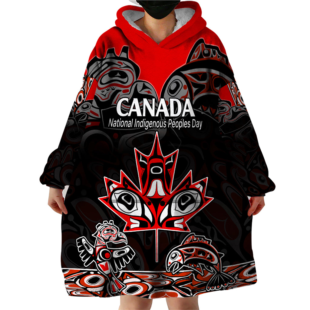 Custom Canada National Aboriginal Day Wearable Blanket Hoodie Indigenous Art Stylization - Wonder Print Shop