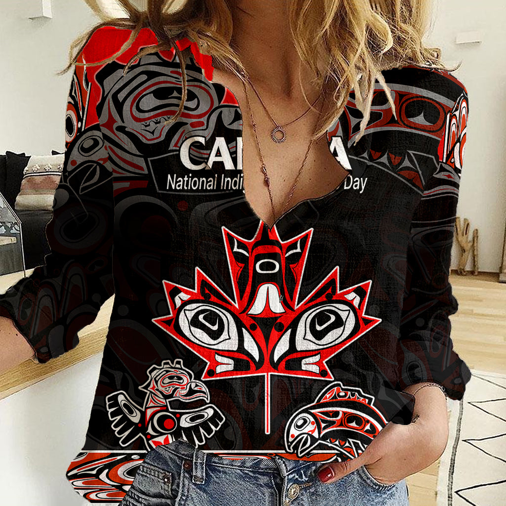 Custom Canada National Aboriginal Day Women Casual Shirt Indigenous Art Stylization - Wonder Print Shop