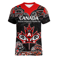 Custom Canada National Aboriginal Day Women V Neck T Shirt Indigenous Art Stylization - Wonder Print Shop