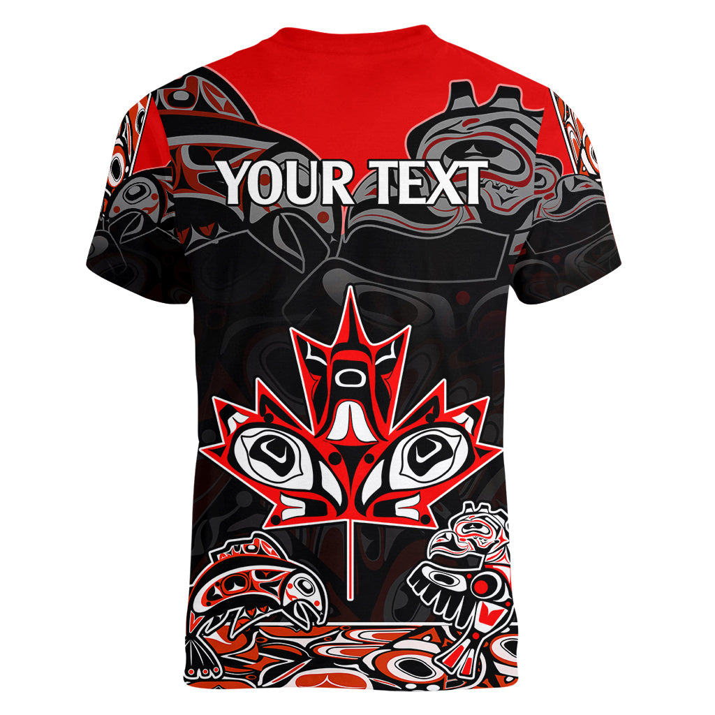 Custom Canada National Aboriginal Day Women V Neck T Shirt Indigenous Art Stylization - Wonder Print Shop