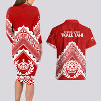 Tonga Rugby Couples Matching Long Sleeve Bodycon Dress and Hawaiian Shirt Proud Tongan Ngatu Kupesi World Cup 2023 No1 LT9 - Wonder Print Shop