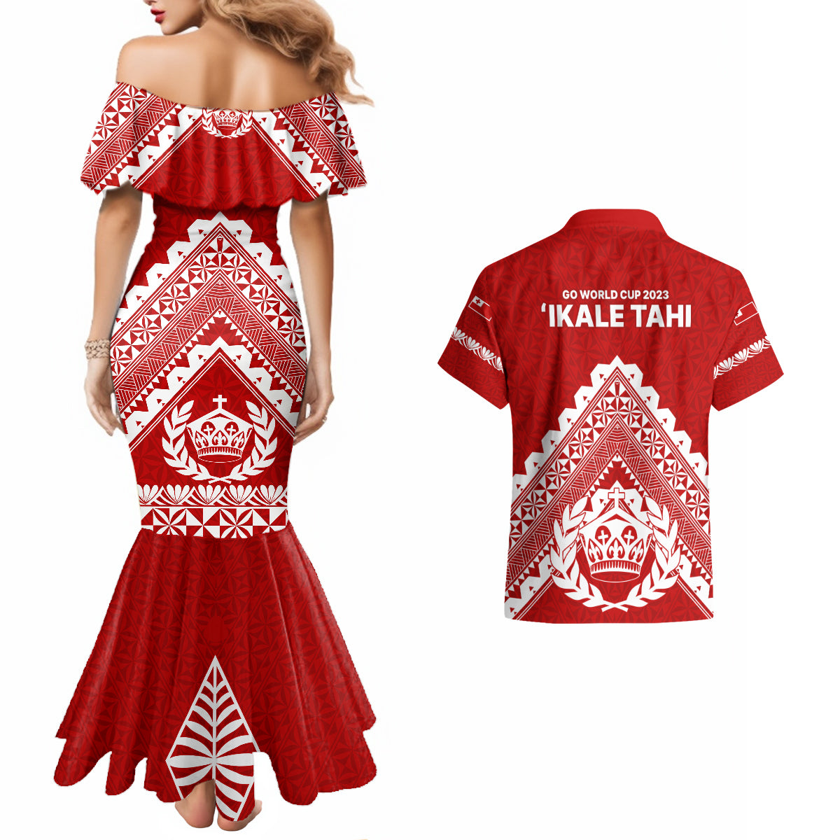 Tonga Rugby Couples Matching Mermaid Dress And Hawaiian Shirt Proud Tongan Ngatu Kupesi World Cup 2023 No1 LT9 - Wonder Print Shop