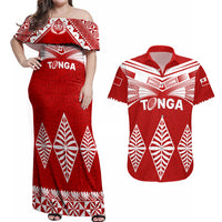 Tonga Rugby Couples Matching Off Shoulder Maxi Dress and Hawaiian Shirt Proud Tongan Ngatu Kupesi World Cup 2023 No1 LT9 - Wonder Print Shop