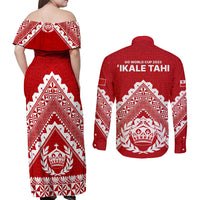 Tonga Rugby Couples Matching Off Shoulder Maxi Dress and Long Sleeve Button Shirts Proud Tongan Ngatu Kupesi World Cup 2023 No1 LT9 - Wonder Print Shop