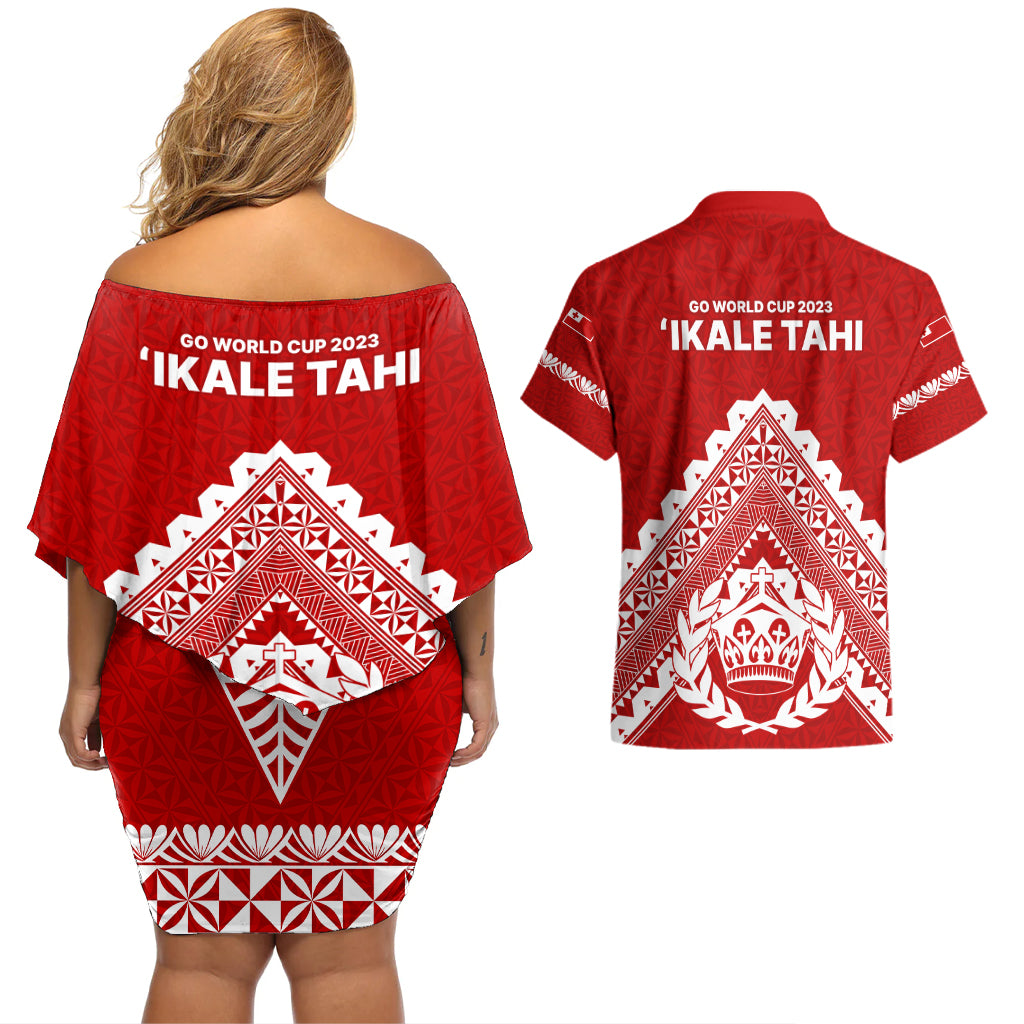Tonga Rugby Couples Matching Off Shoulder Short Dress and Hawaiian Shirt Proud Tongan Ngatu Kupesi World Cup 2023 No1 LT9 - Wonder Print Shop