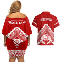 Tonga Rugby Couples Matching Off Shoulder Short Dress and Hawaiian Shirt Proud Tongan Ngatu Kupesi World Cup 2023 No1 LT9 - Wonder Print Shop