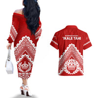 Tonga Rugby Couples Matching Off The Shoulder Long Sleeve Dress and Hawaiian Shirt Proud Tongan Ngatu Kupesi World Cup 2023 No1 LT9 - Wonder Print Shop