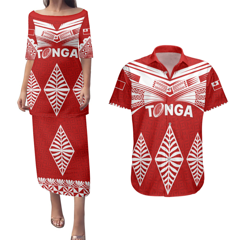 Tonga Rugby Couples Matching Puletasi Dress and Hawaiian Shirt Proud Tongan Ngatu Kupesi World Cup 2023 No1 LT9 - Wonder Print Shop