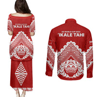 Tonga Rugby Couples Matching Puletasi Dress and Long Sleeve Button Shirts Proud Tongan Ngatu Kupesi World Cup 2023 No1 LT9 - Wonder Print Shop