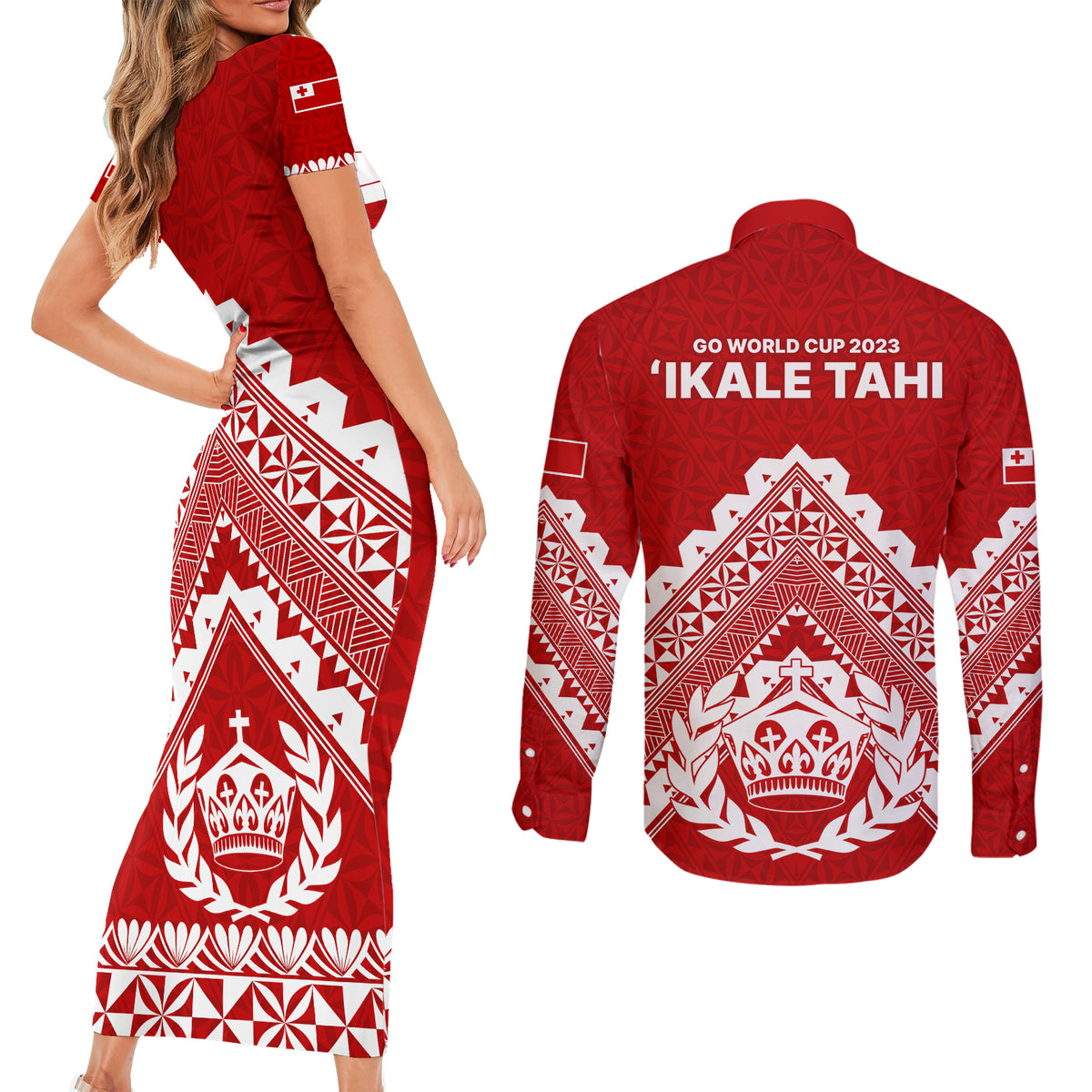 Tonga Rugby Couples Matching Short Sleeve Bodycon Dress and Long Sleeve Button Shirts Proud Tongan Ngatu Kupesi World Cup 2023 No1 LT9 - Wonder Print Shop