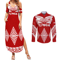 Tonga Rugby Couples Matching Summer Maxi Dress and Long Sleeve Button Shirts Proud Tongan Ngatu Kupesi World Cup 2023 No1 LT9 - Wonder Print Shop