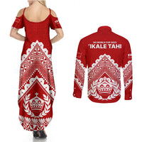 Tonga Rugby Couples Matching Summer Maxi Dress and Long Sleeve Button Shirts Proud Tongan Ngatu Kupesi World Cup 2023 No1 LT9 - Wonder Print Shop