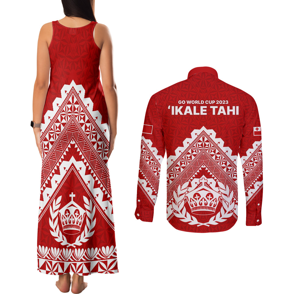 Tonga Rugby Couples Matching Tank Maxi Dress and Long Sleeve Button Shirts Proud Tongan Ngatu Kupesi World Cup 2023 No1 LT9 - Wonder Print Shop
