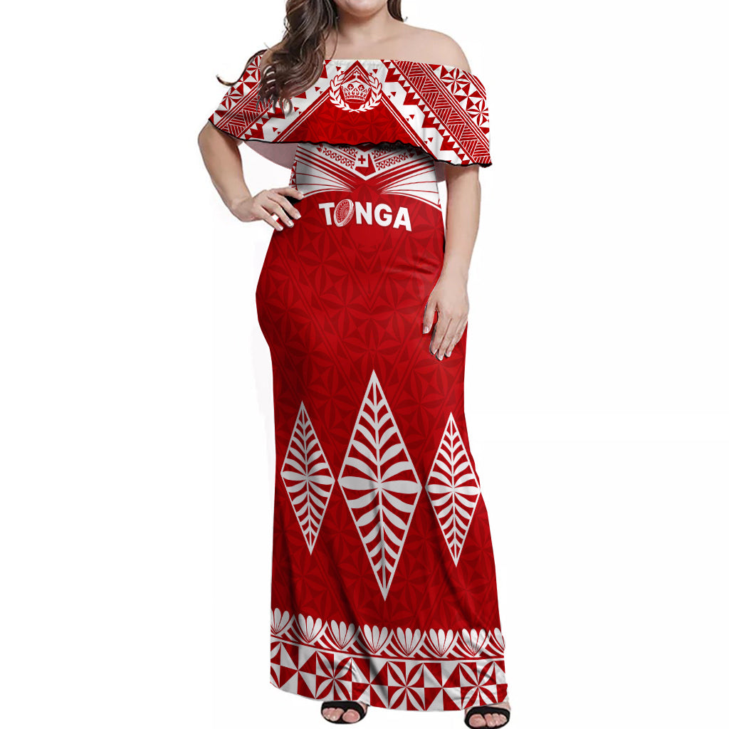 Tonga Rugby Off Shoulder Maxi Dress Proud Tongan Ngatu Kupesi World Cup 2023 No1 - Wonder Print Shop