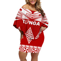 Tonga Rugby Off Shoulder Short Dress Proud Tongan Ngatu Kupesi World Cup 2023 No1 - Wonder Print Shop