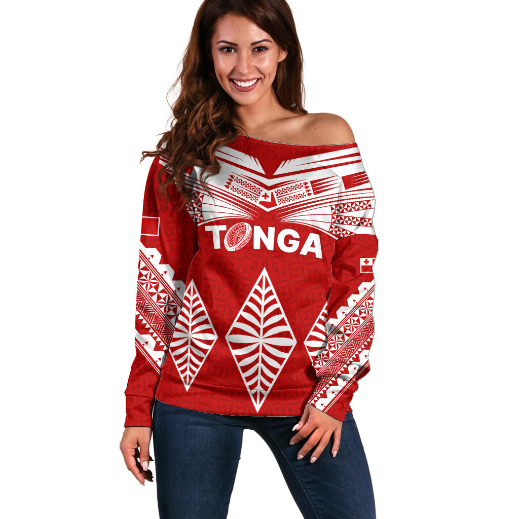 Tonga Rugby Off Shoulder Sweater Proud Tongan Ngatu Kupesi World Cup 2023 No1 - Wonder Print Shop