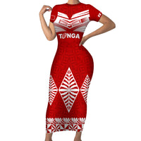 Tonga Rugby Short Sleeve Bodycon Dress Proud Tongan Ngatu Kupesi World Cup 2023 No1 - Wonder Print Shop