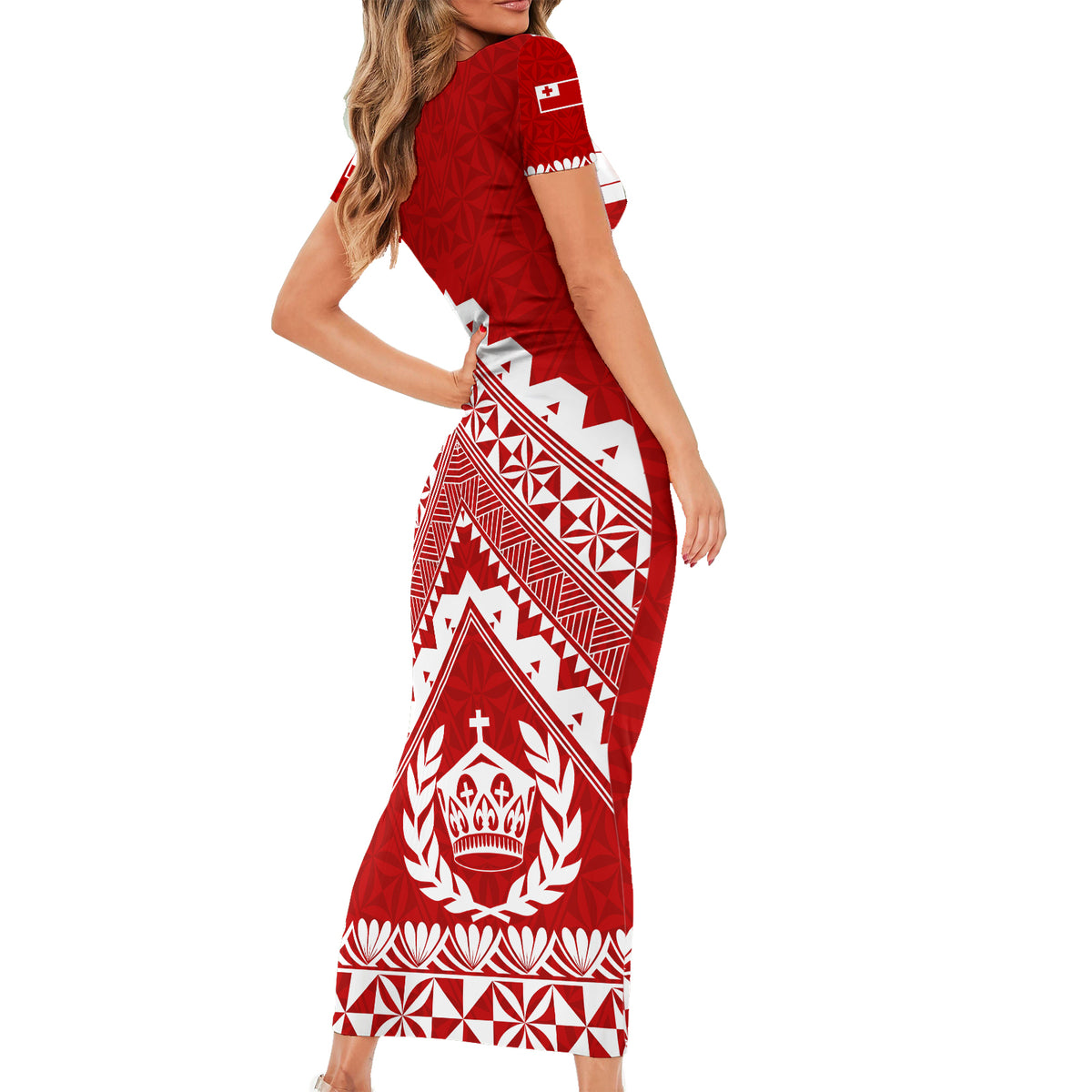 Tonga Rugby Short Sleeve Bodycon Dress Proud Tongan Ngatu Kupesi World Cup 2023 No1 - Wonder Print Shop