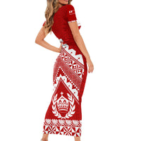 Tonga Rugby Short Sleeve Bodycon Dress Proud Tongan Ngatu Kupesi World Cup 2023 No1 - Wonder Print Shop
