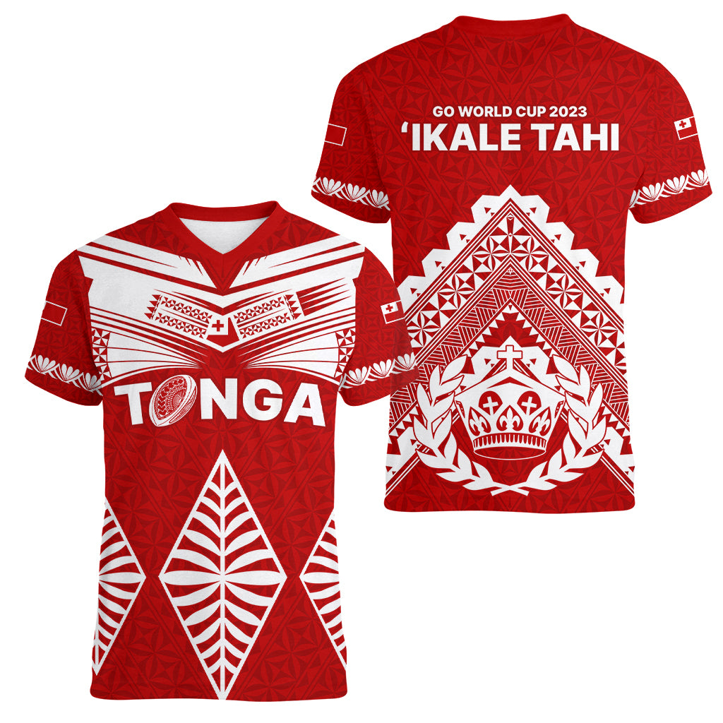 Tonga Rugby Women V Neck T Shirt Proud Tongan Ngatu Kupesi World Cup 2023 No1 - Wonder Print Shop