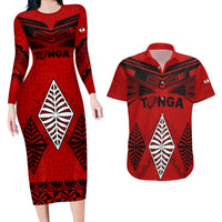 Tonga Rugby Couples Matching Long Sleeve Bodycon Dress and Hawaiian Shirt Proud Tongan Ngatu Kupesi World Cup 2023 No2 LT9 - Wonder Print Shop