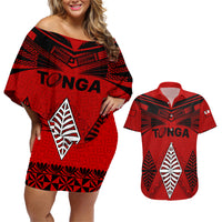 Tonga Rugby Couples Matching Off Shoulder Short Dress and Hawaiian Shirt Proud Tongan Ngatu Kupesi World Cup 2023 No2 LT9 - Wonder Print Shop