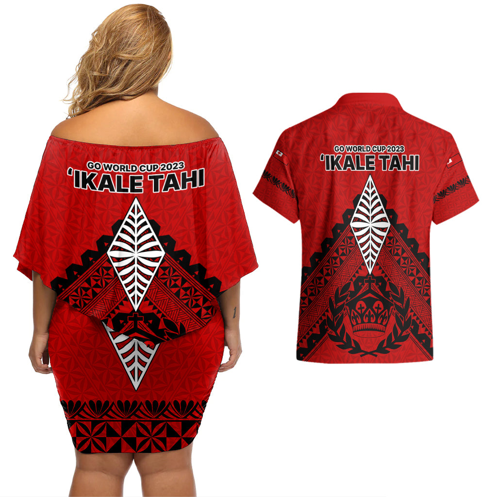 Tonga Rugby Couples Matching Off Shoulder Short Dress and Hawaiian Shirt Proud Tongan Ngatu Kupesi World Cup 2023 No2 LT9 - Wonder Print Shop