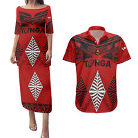 Tonga Rugby Couples Matching Puletasi Dress and Hawaiian Shirt Proud Tongan Ngatu Kupesi World Cup 2023 No2 LT9 - Wonder Print Shop