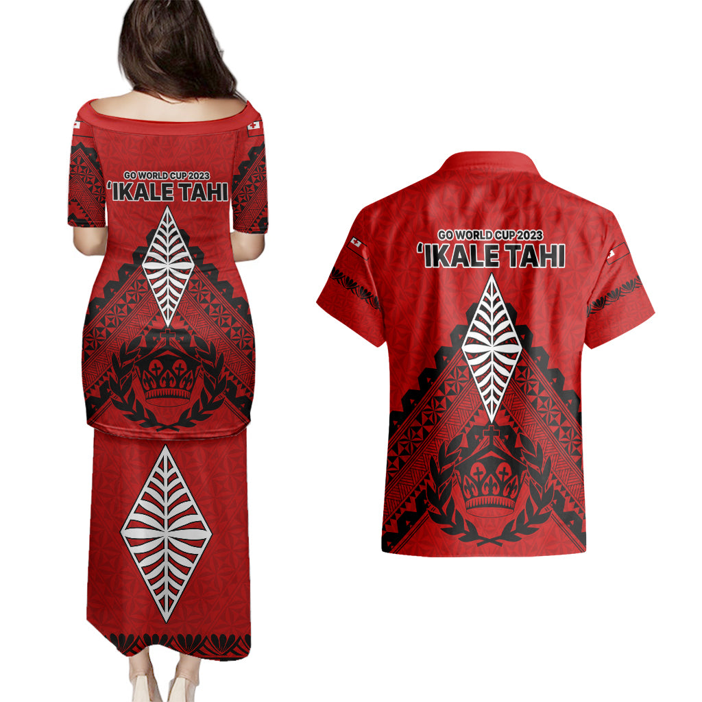 Tonga Rugby Couples Matching Puletasi Dress and Hawaiian Shirt Proud Tongan Ngatu Kupesi World Cup 2023 No2 LT9 - Wonder Print Shop
