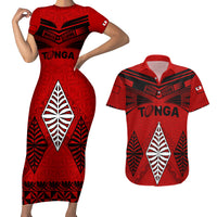 Tonga Rugby Couples Matching Short Sleeve Bodycon Dress and Hawaiian Shirt Proud Tongan Ngatu Kupesi World Cup 2023 No2 LT9 - Wonder Print Shop