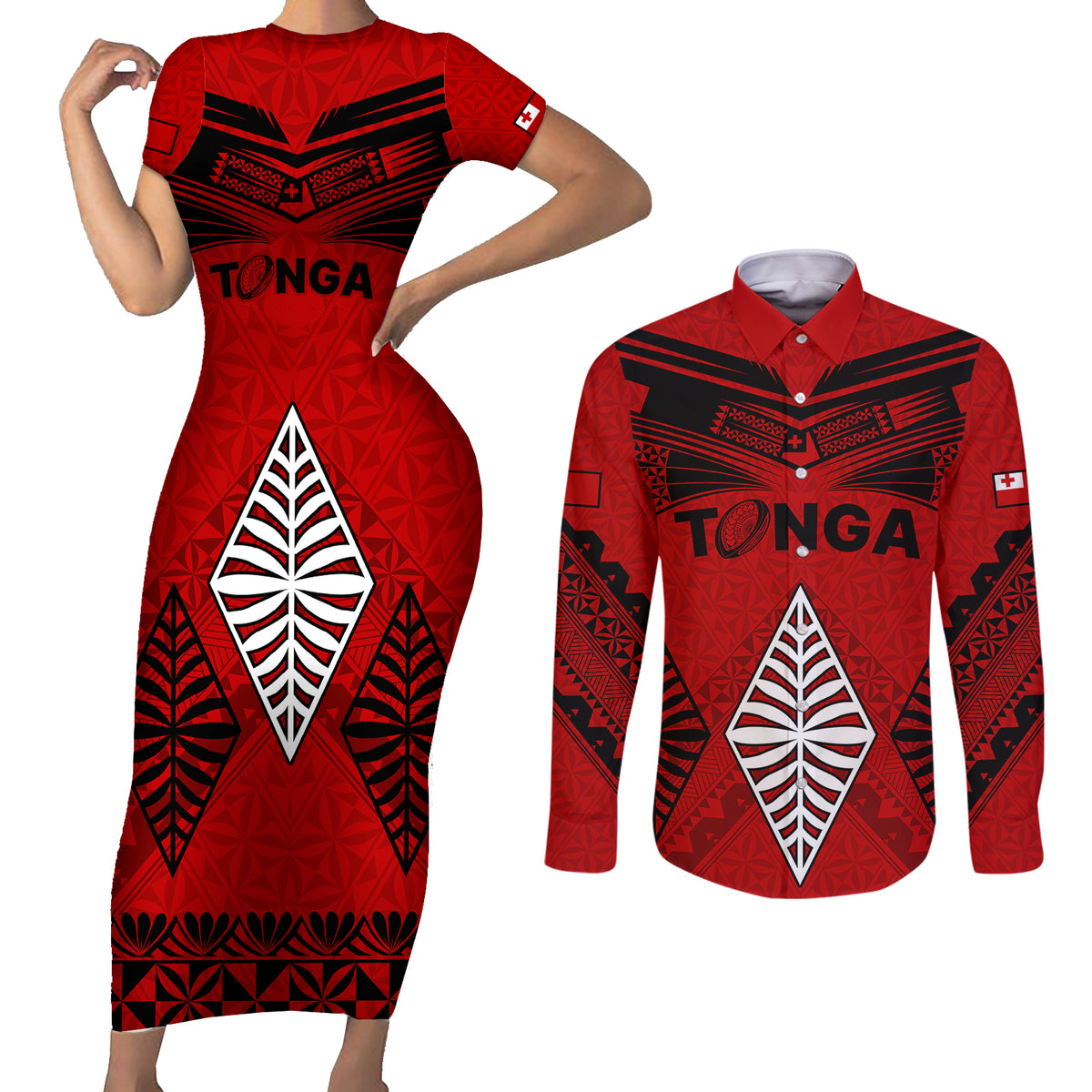 Tonga Rugby Couples Matching Short Sleeve Bodycon Dress and Long Sleeve Button Shirts Proud Tongan Ngatu Kupesi World Cup 2023 No2 LT9 - Wonder Print Shop