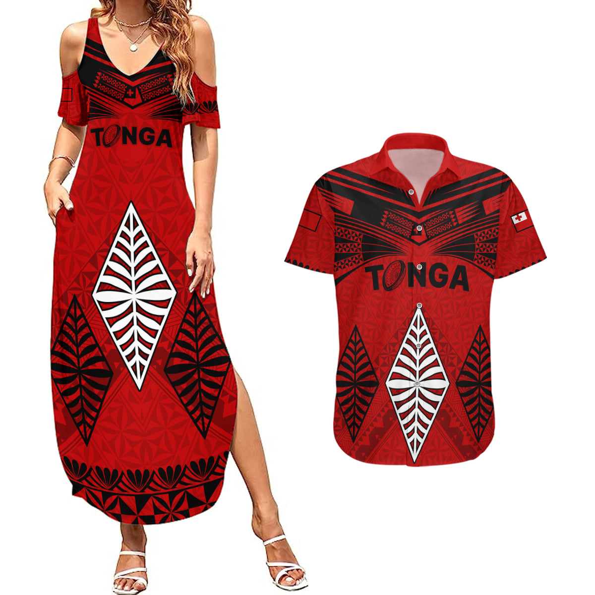 Tonga Rugby Couples Matching Summer Maxi Dress and Hawaiian Shirt Proud Tongan Ngatu Kupesi World Cup 2023 No2 LT9 - Wonder Print Shop