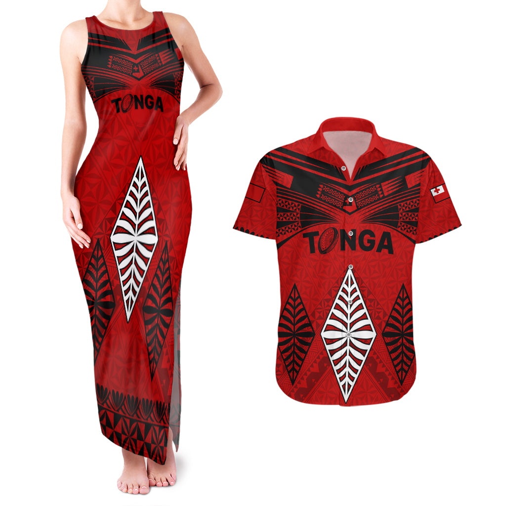 Tonga Rugby Couples Matching Tank Maxi Dress And Hawaiian Shirt Proud Tongan Ngatu Kupesi World Cup 2023 No2 LT9 - Wonder Print Shop