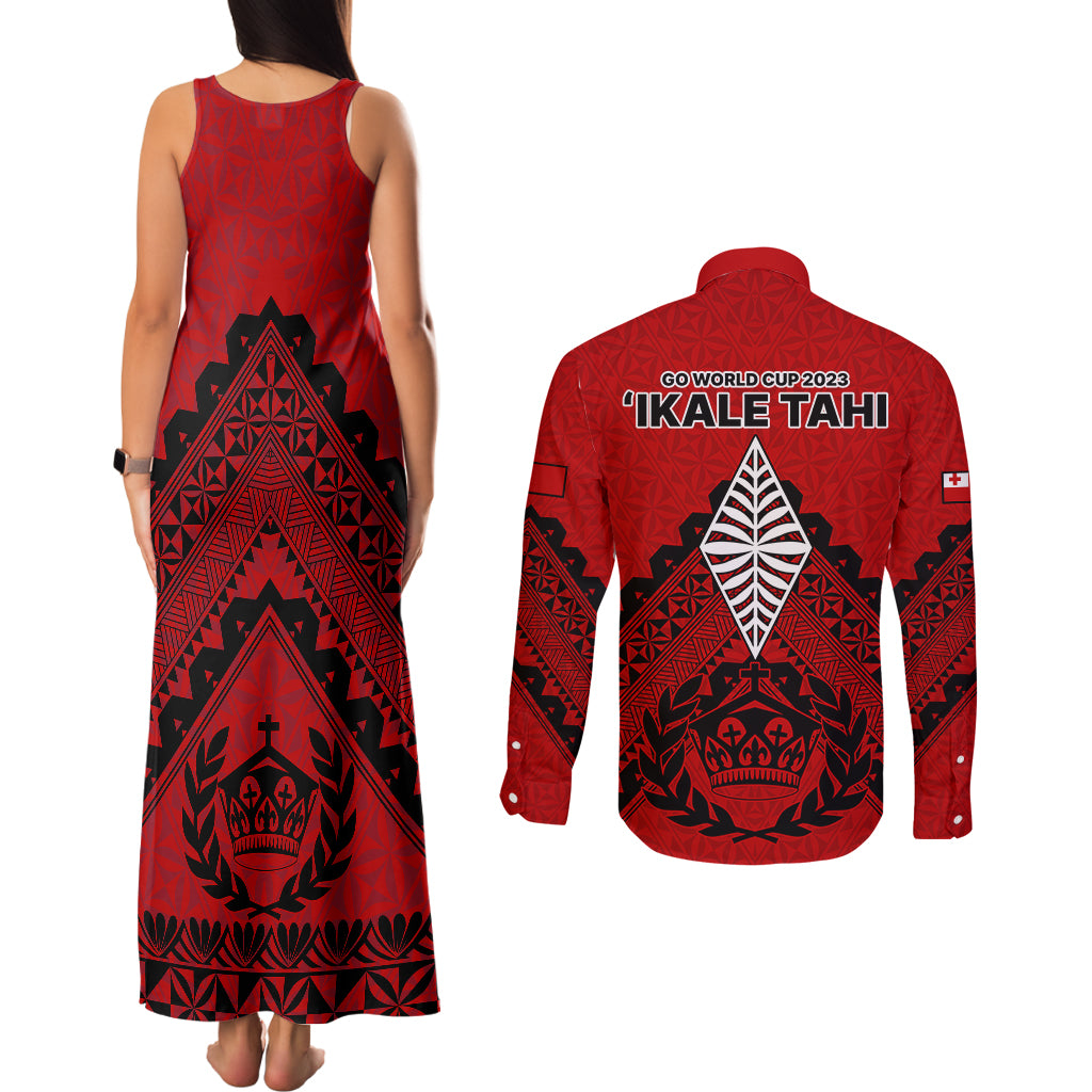 Tonga Rugby Couples Matching Tank Maxi Dress and Long Sleeve Button Shirts Proud Tongan Ngatu Kupesi World Cup 2023 No2 LT9 - Wonder Print Shop