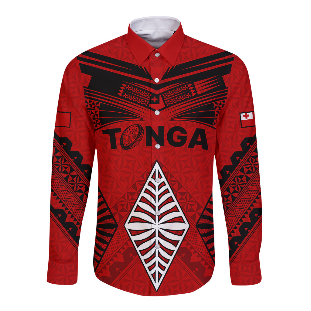 Tonga Rugby Long Sleeve Button Shirt Proud Tongan Ngatu Kupesi World Cup 2023 No2 - Wonder Print Shop
