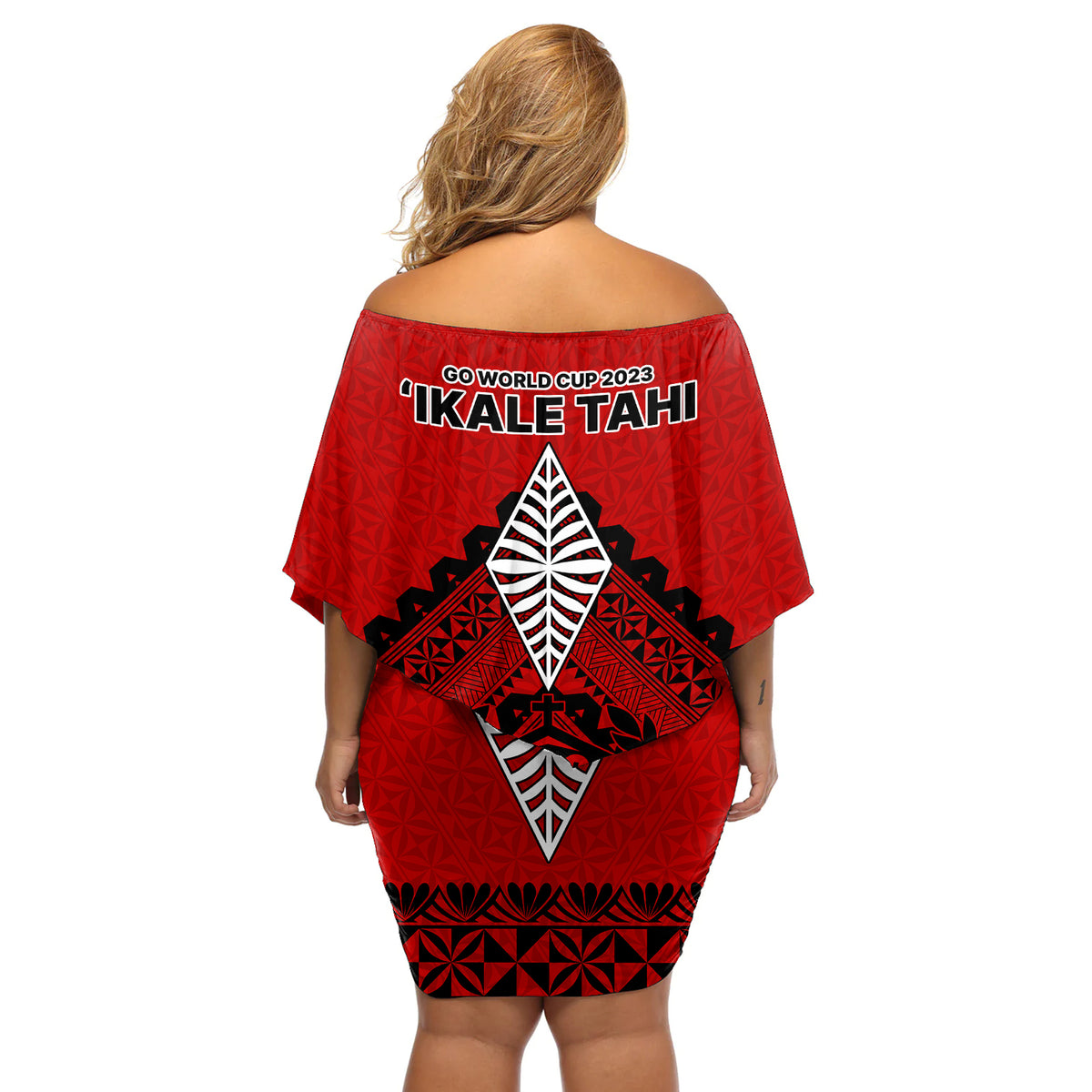 Tonga Rugby Off Shoulder Short Dress Proud Tongan Ngatu Kupesi World Cup 2023 No2 - Wonder Print Shop