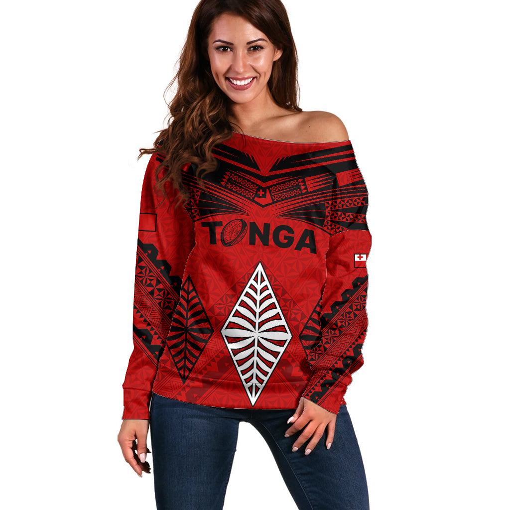 Tonga Rugby Off Shoulder Sweater Proud Tongan Ngatu Kupesi World Cup 2023 No2 - Wonder Print Shop