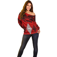 Tonga Rugby Off Shoulder Sweater Proud Tongan Ngatu Kupesi World Cup 2023 No2 - Wonder Print Shop
