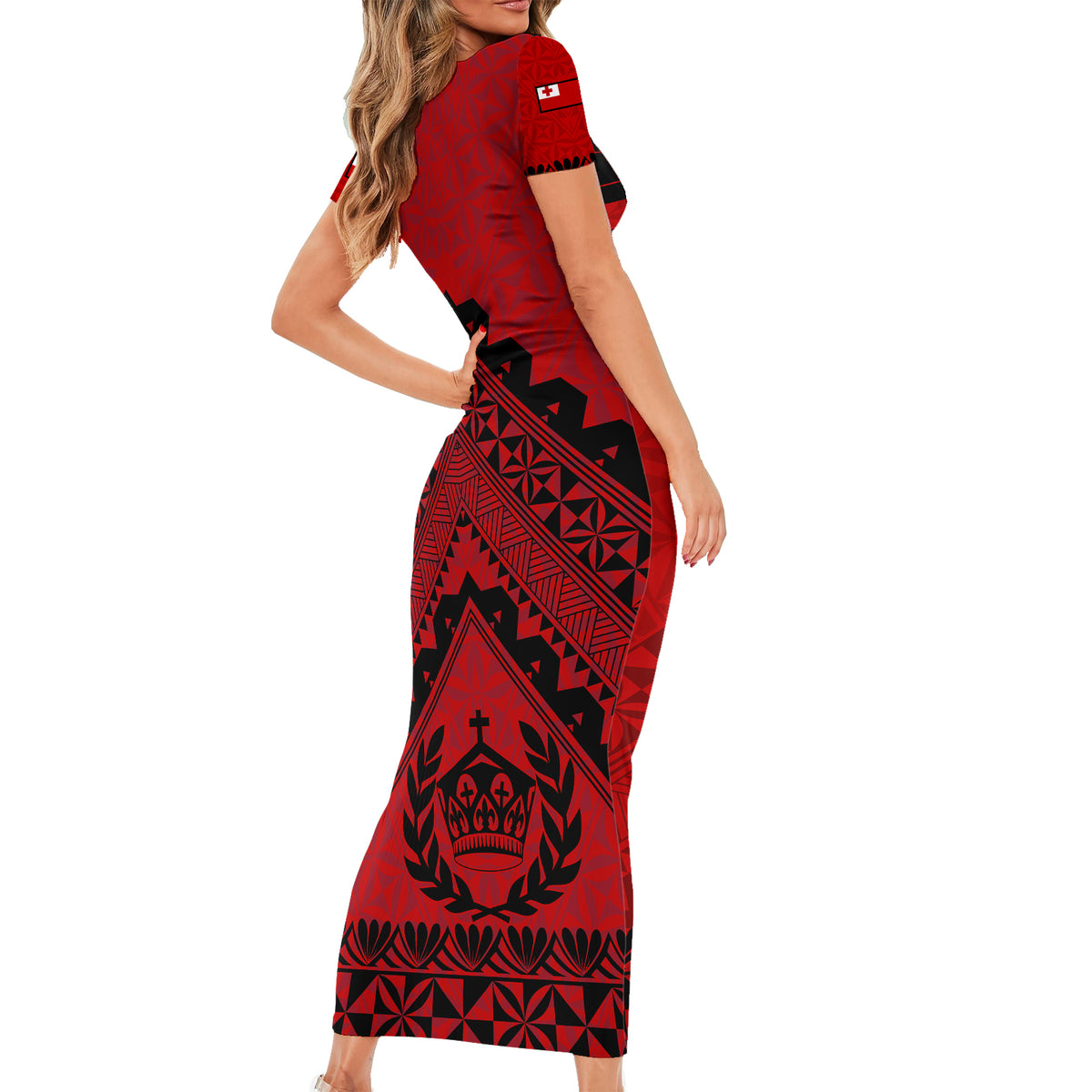 Tonga Rugby Short Sleeve Bodycon Dress Proud Tongan Ngatu Kupesi World Cup 2023 No2 - Wonder Print Shop