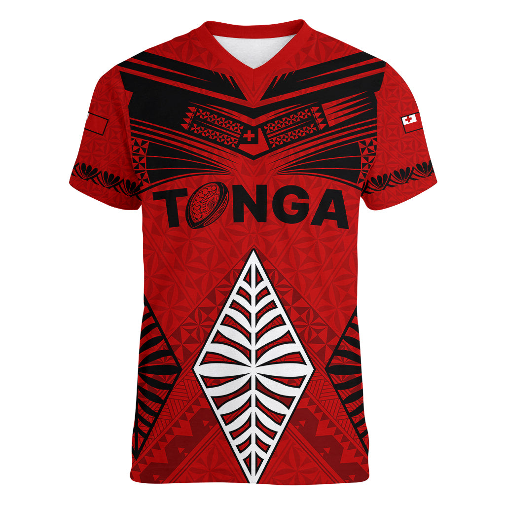 Tonga Rugby Women V Neck T Shirt Proud Tongan Ngatu Kupesi World Cup 2023 No2 - Wonder Print Shop